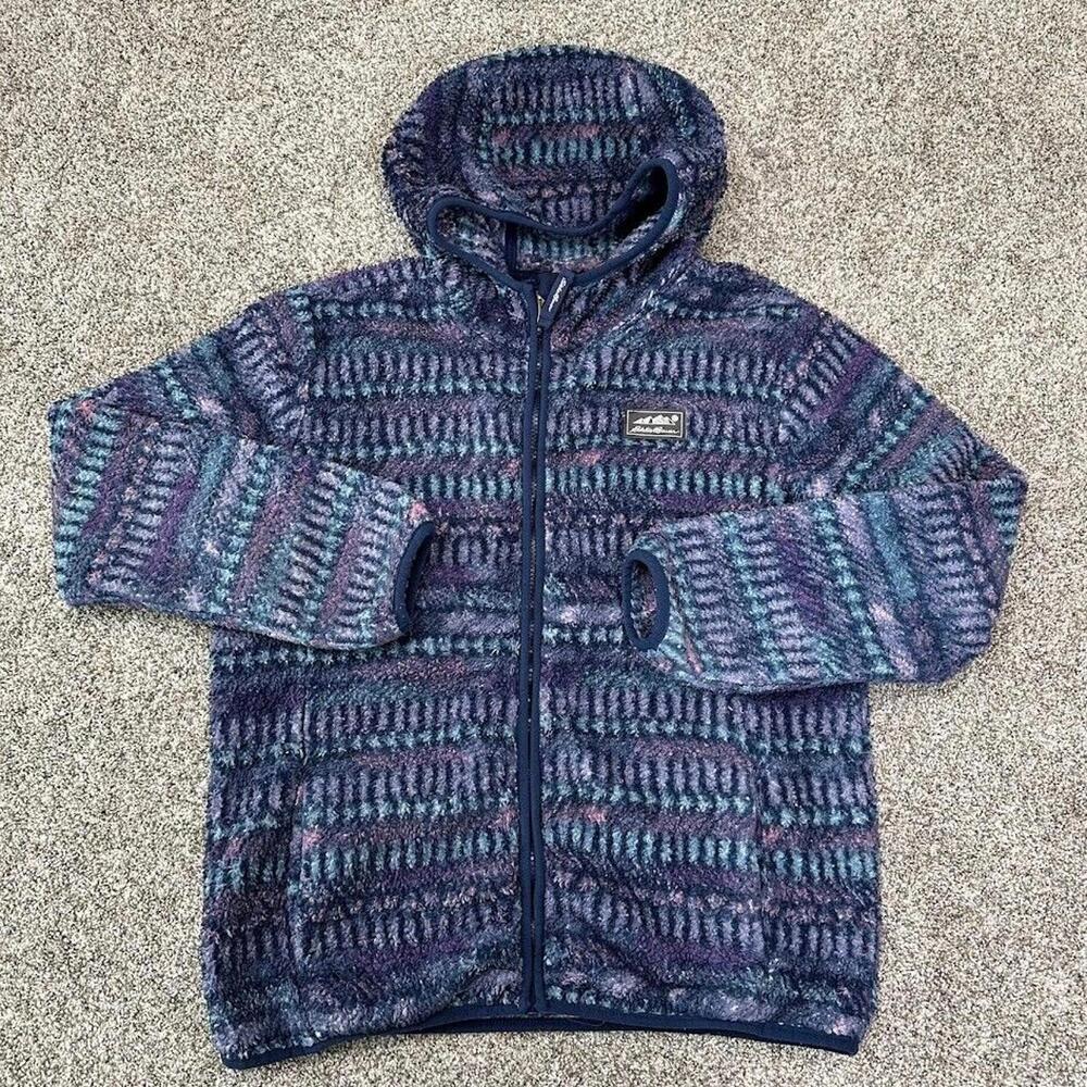 Eddie Bauer Girls Fleece Jacket Size 14/16 L Blue Multicolor‎ Zip Up Hoodie